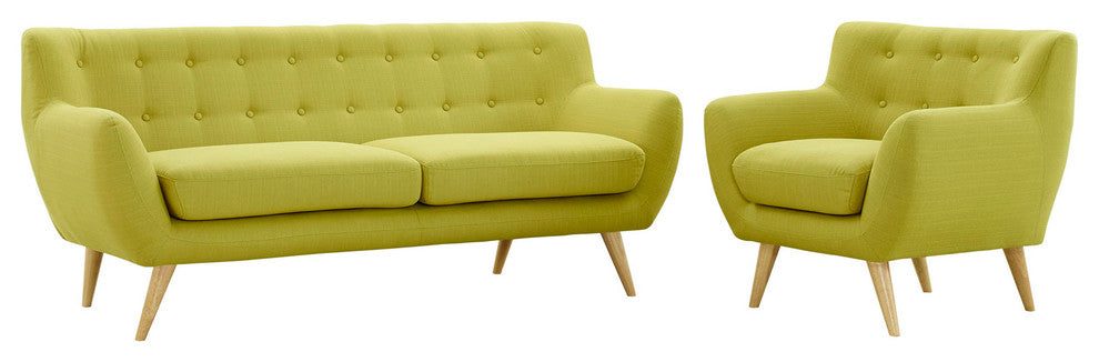 Modern Contemporary Living Room 2-Piece Set, Green, Fabric, Plywood