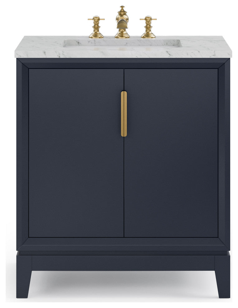 Elizabeth 30" Single Sink Carrara White Marble Vanity, Monarch Blue