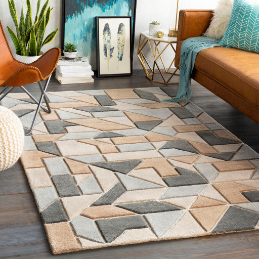 Surya Vernier VRN-1014 2'x3' Rug, Tan/Light Gray/Khaki/Cream