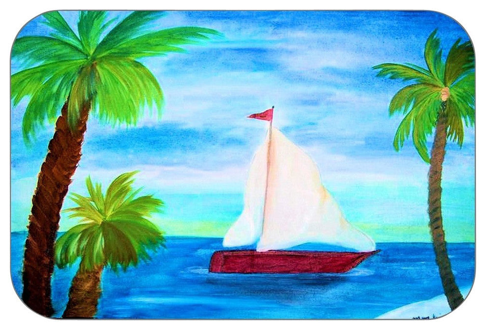 Red Sail Boat Plush Bath Mat, 30"x20"