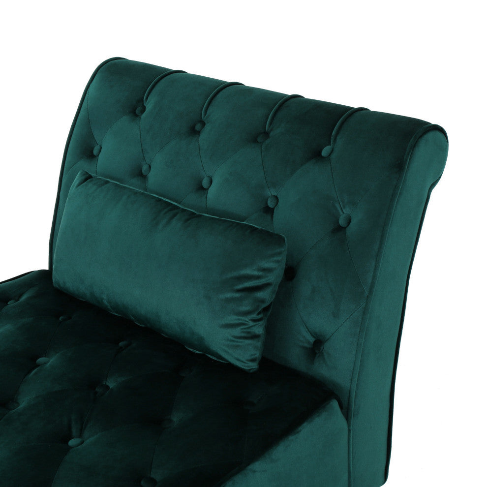 GDF Studio Rafaela Tufted New Velvet Chaise Lounge, Teal