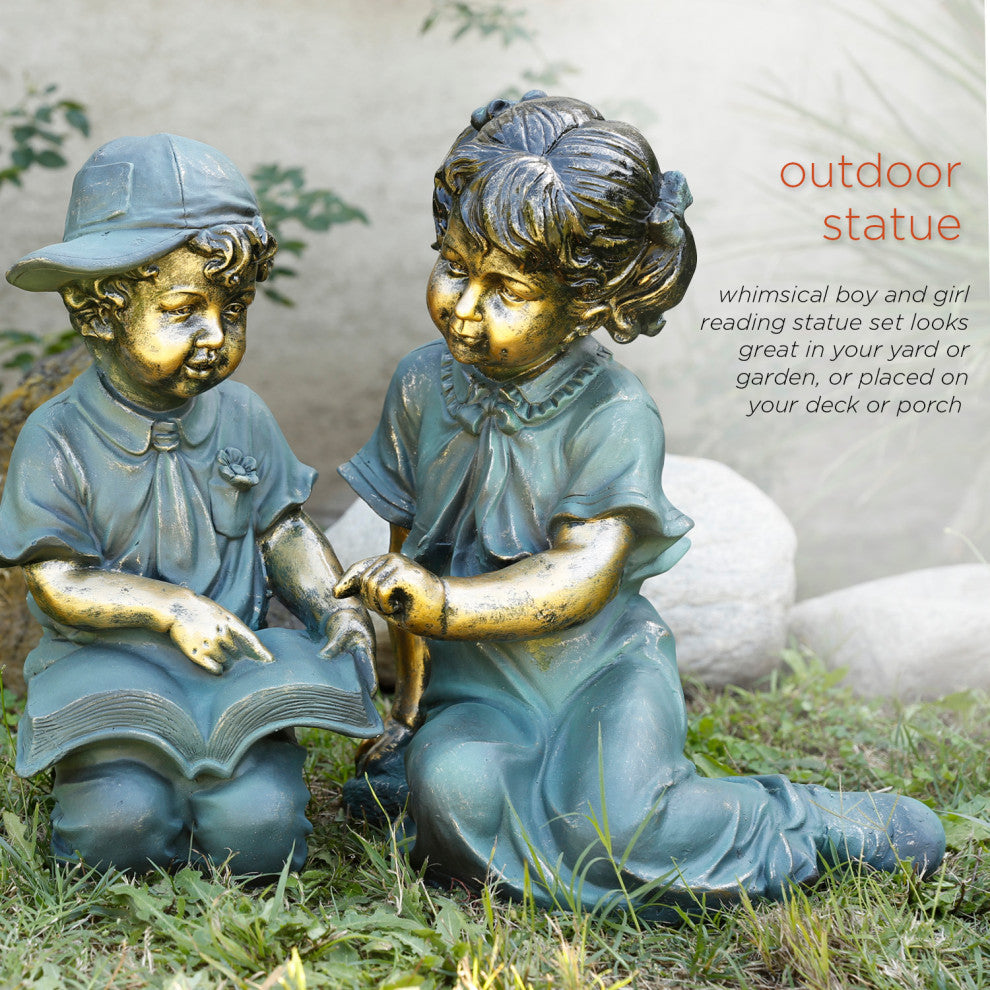 Boy and Girl Reading Statue