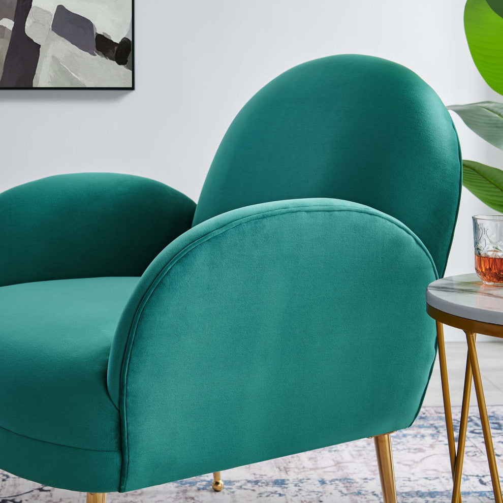 Armchair Accent Chair, Teal Blue, Velvet, Modern, Mid Century Hotel Lounge Cafe