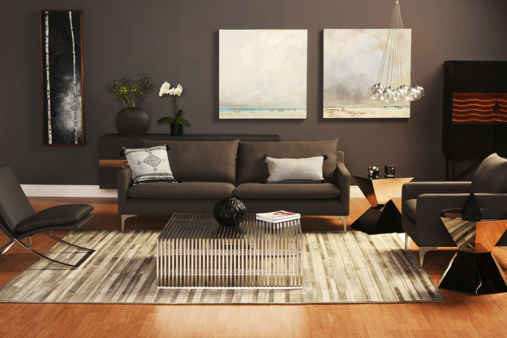 Anders Single Seat Armchair in Slate Grey Velour and Stainless Steel Legs