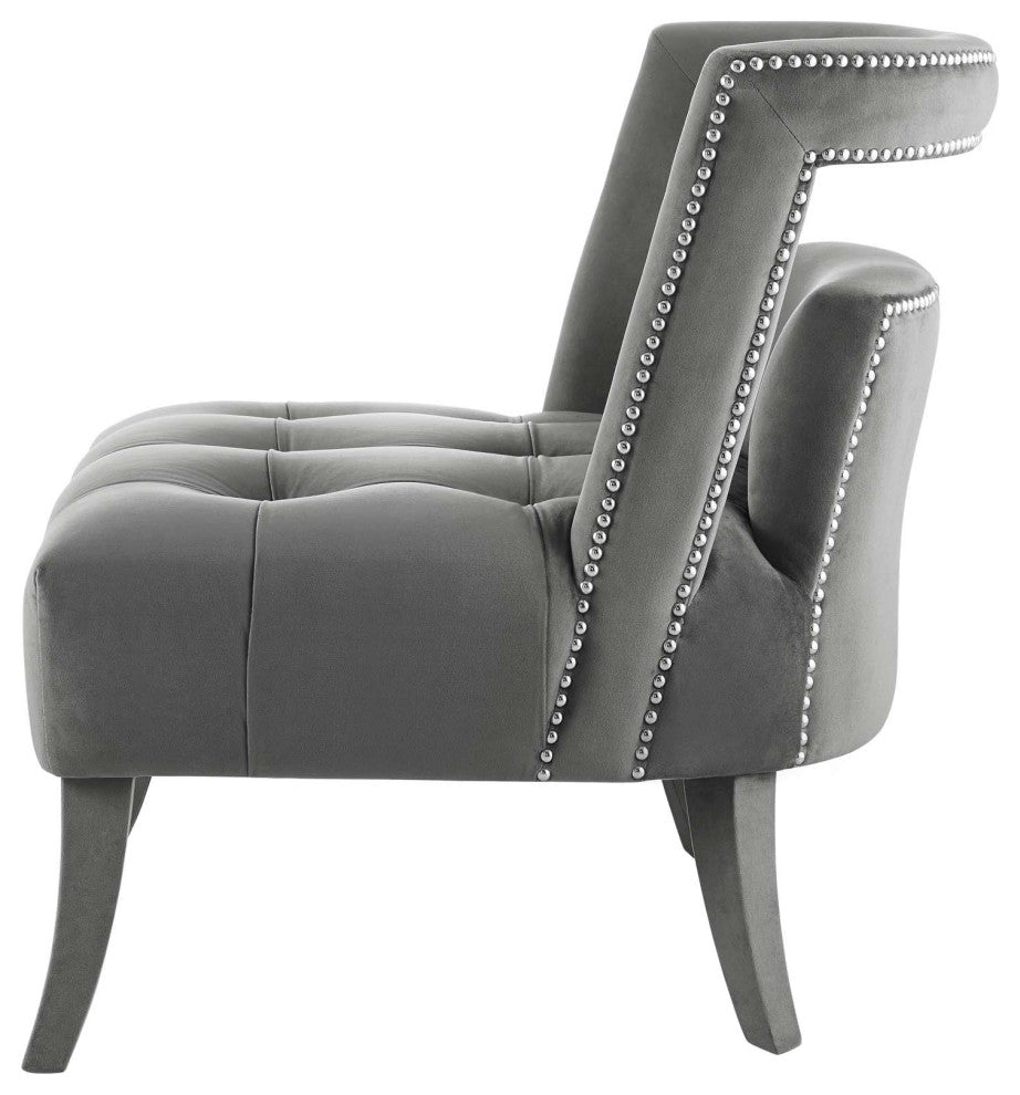 Accent Chair, Set of 2, Velvet, Gray, Modern, Living Lounge Hospitality