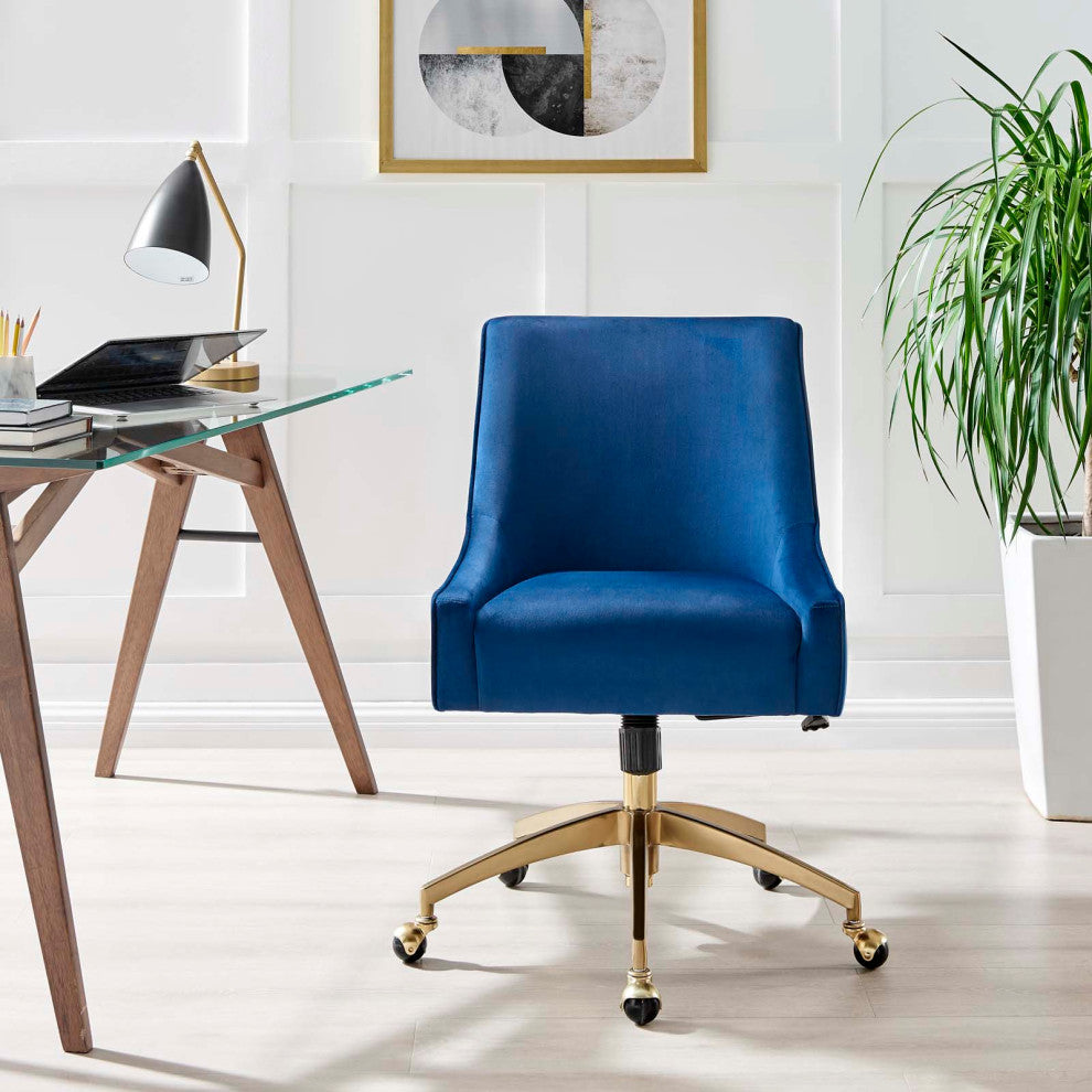 Computer Work Desk Chair, Blue Navy, Velvet, Modern, Home Business Office