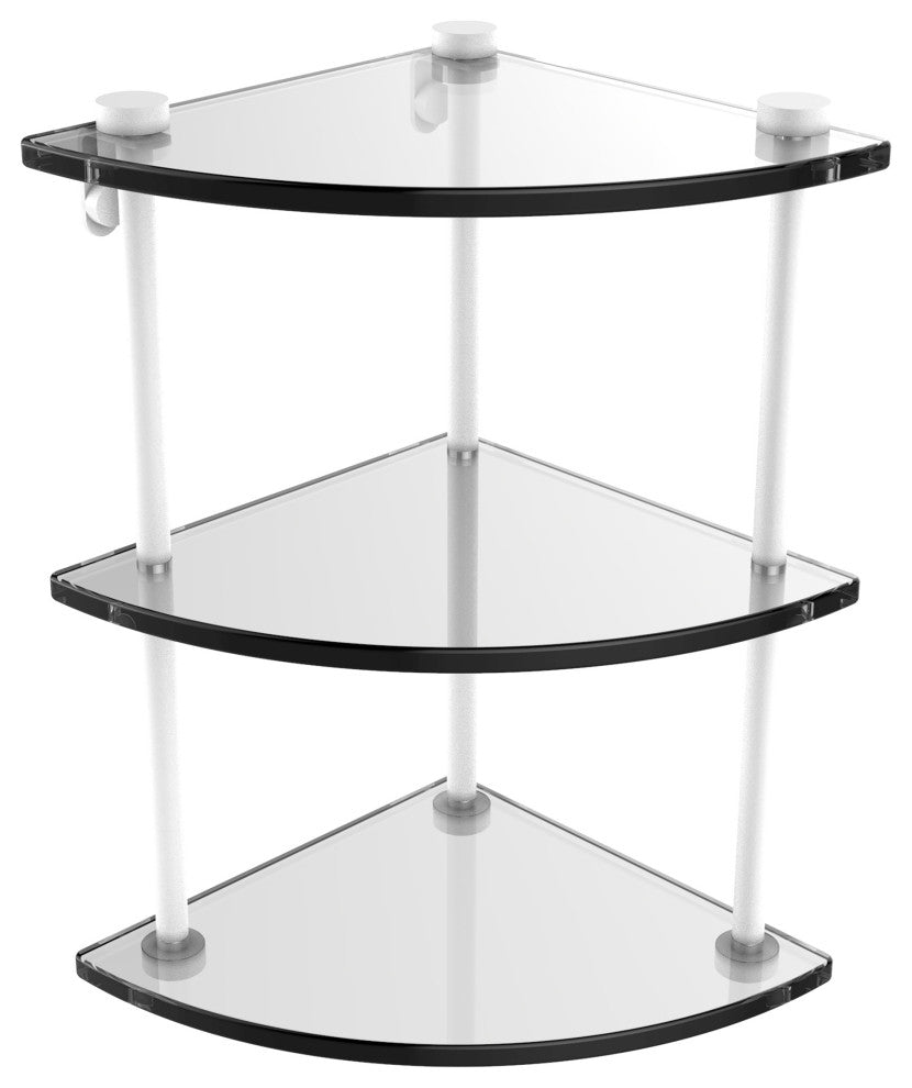 Three Tier Corner Glass Shelf, Matte White