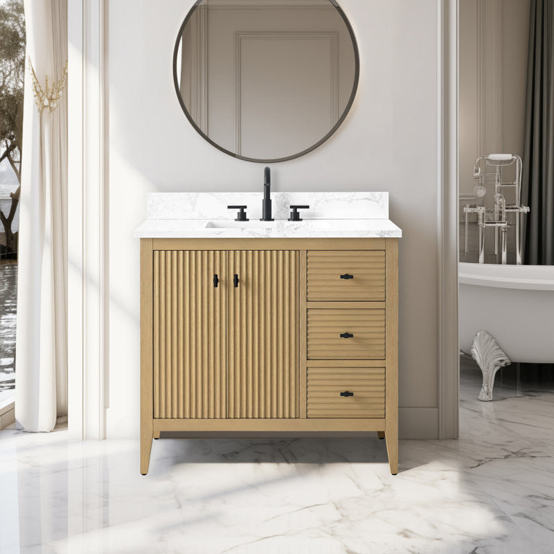 Vanity Art Freestanding Vanity, Natural Oak, 36", Single Sink, Matte Black