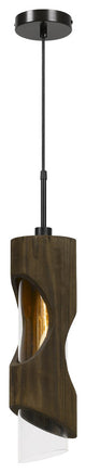 60W Zamora wood pendant With clear Glass shade