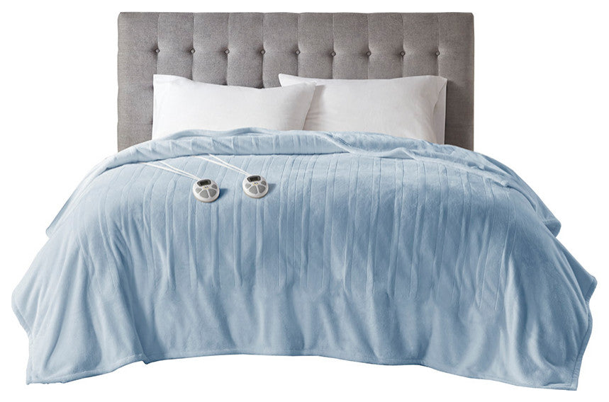 Serta Plush Heated Blanket, Light Blue