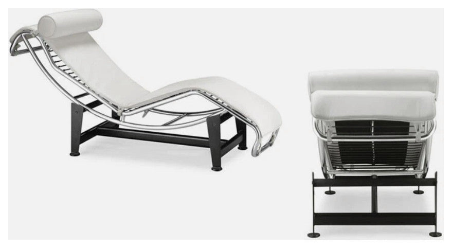Le Corbusier LC4 Chaise Lounge, White Genuine Leather