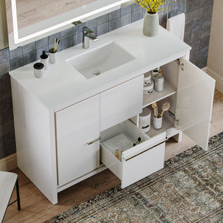 Esconde Bath Vanity, High Gloss White, 48", Single Sink, Freestanding
