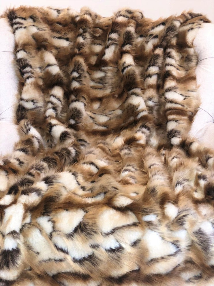 Plutus Brandy Gold and White Faux Fox Handmade Luxury Throw