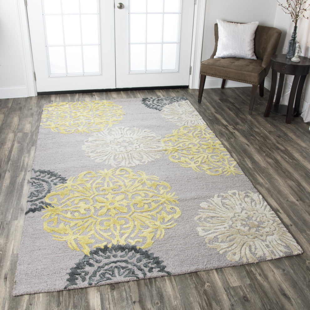 Rizzy Home Eden Harbor EH8639 Yellow Medallion Area Rug, Rectangular 9'x12'