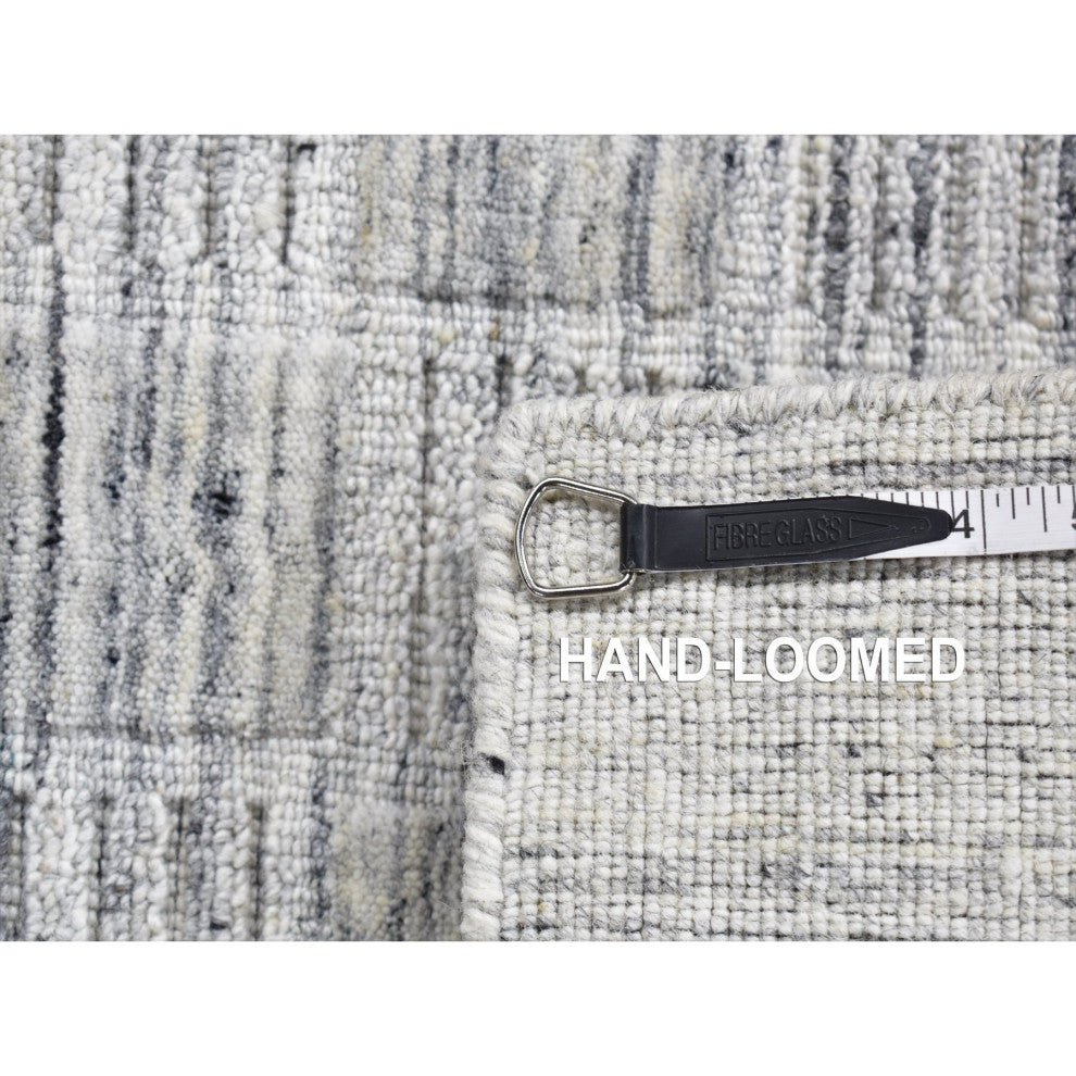 Pearl White Hand Loomed Modern Checkers Design Pure Wool Rug 1'10"x2'