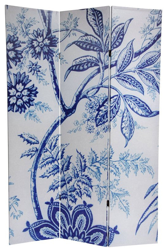 6'' Tall Blue Toile Double Sided Room Divider