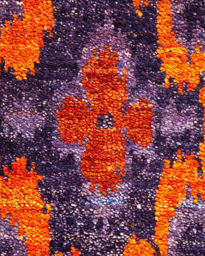 Modern, One-of-a-Kind Hand-Knotted Area Rug Purple, 2'7"x8'3"