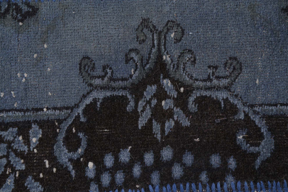 Blue Over-dyed Patchwork Turkish Area Rug Hand-tufted Wool Carpet 9x12