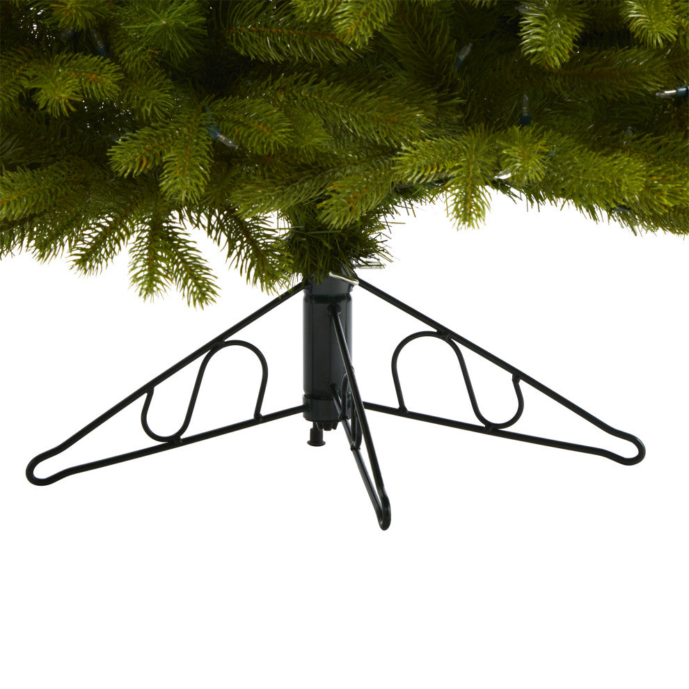 6' Cambridge Spruce Flat Back Faux Xmas Tree W/ White Lights & Bendable Branches