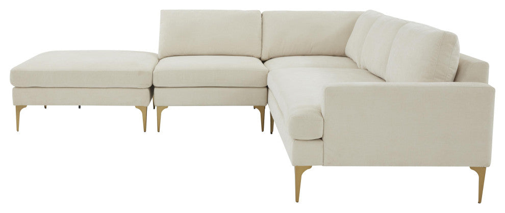 Serena Cream Velvet Large Left Arm Facing Chaise Sectional