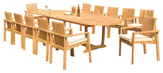 13-Piece Outdoor Teak Dining Set: 117" Masc Oval Table, 12 Clip Stacking Chairs