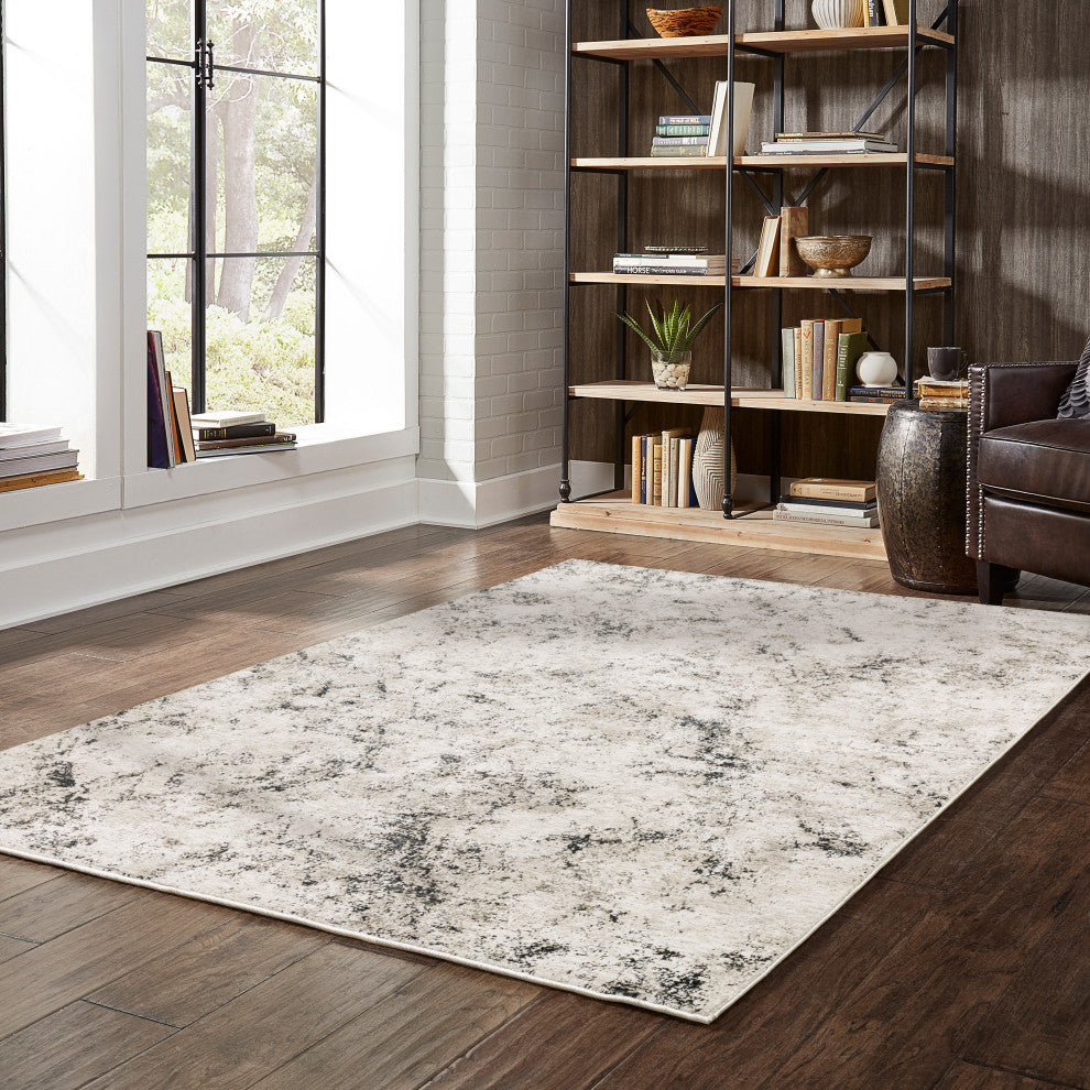 Noble Distressed Abstract Ivory/ Grey Indoor Area Rug, Ivory, 7'10"x10'10"