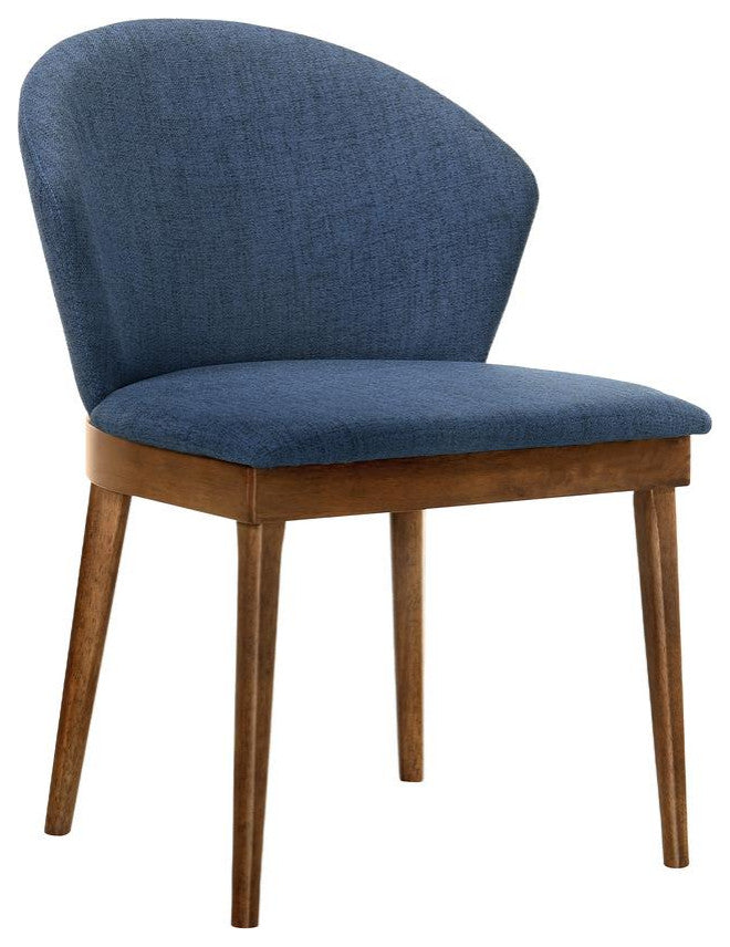 Juno Blue Fabric and Walnut Wood Dining Side Chairs - Set of 2