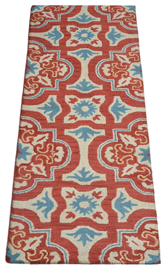 HAND TUFTED WOOL ECO-FRIENDLY AREA RUGS - Runner,Red Beige,Floral