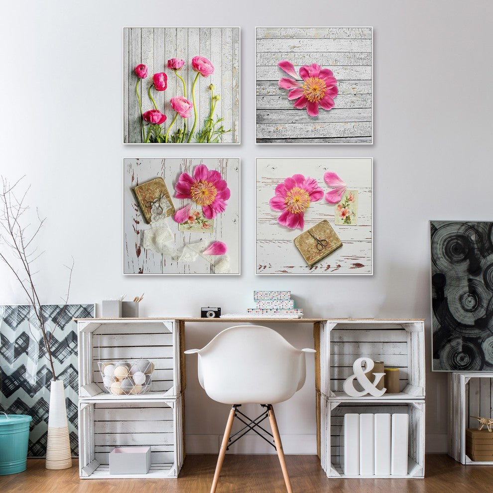 Pink Petals Quadriptych, 32x32