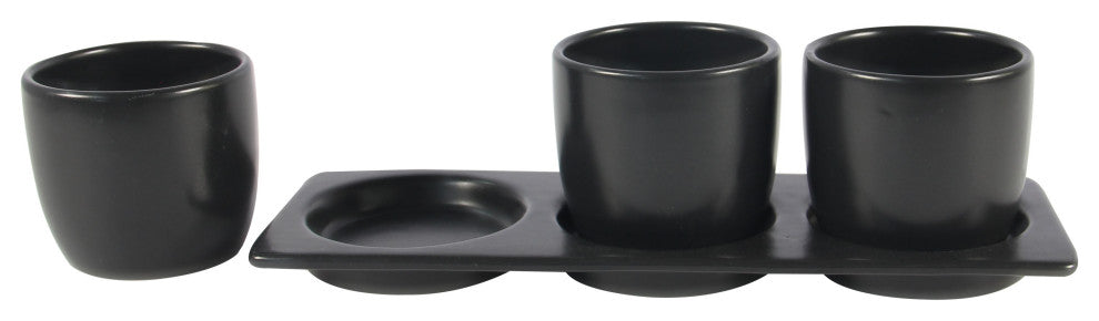Lilac Planter Set with Tray, Black