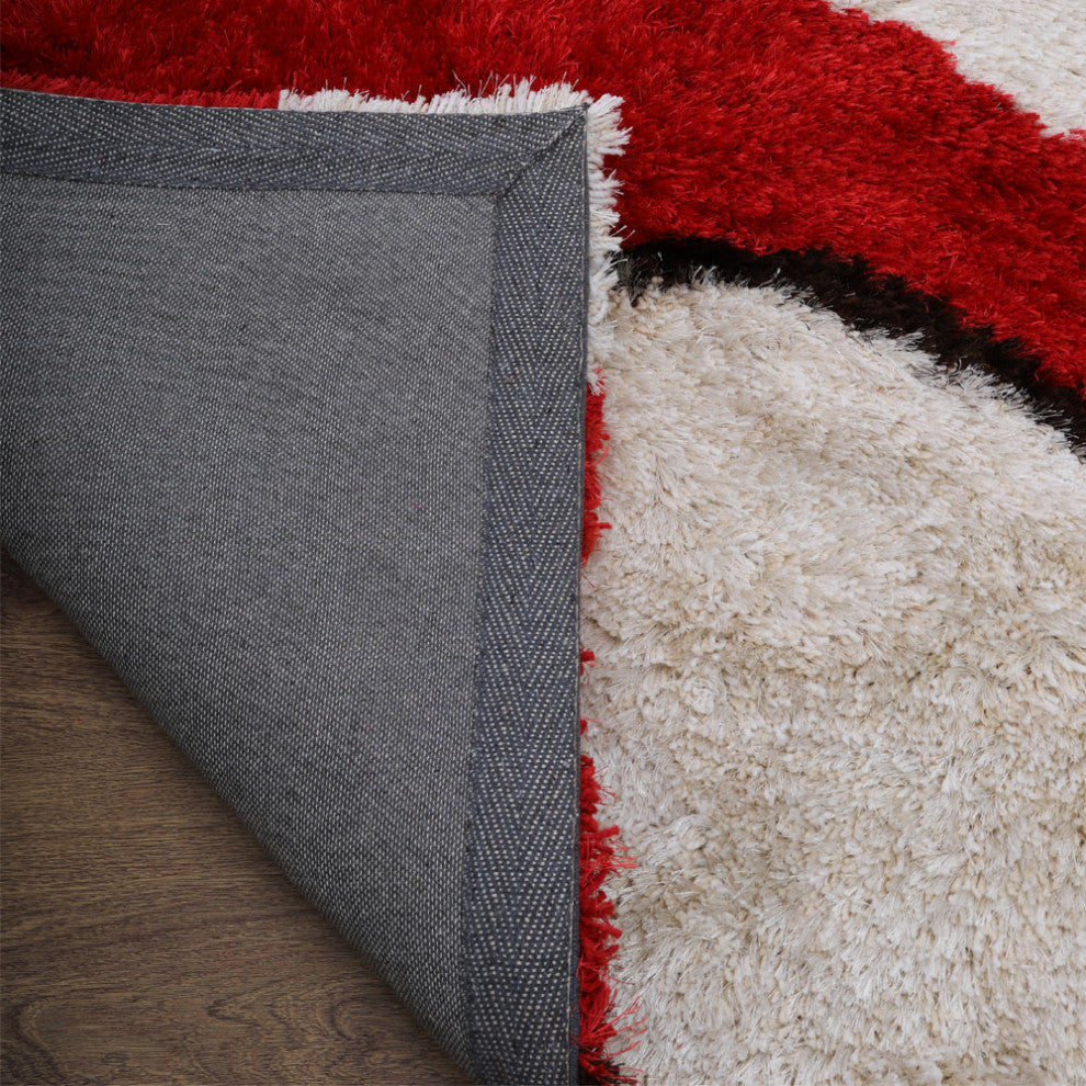 HAND TUFTED SHAG POLYESTER ECO-FRIENDLY AREA RUGS, Red Ivory Color, Contemporary