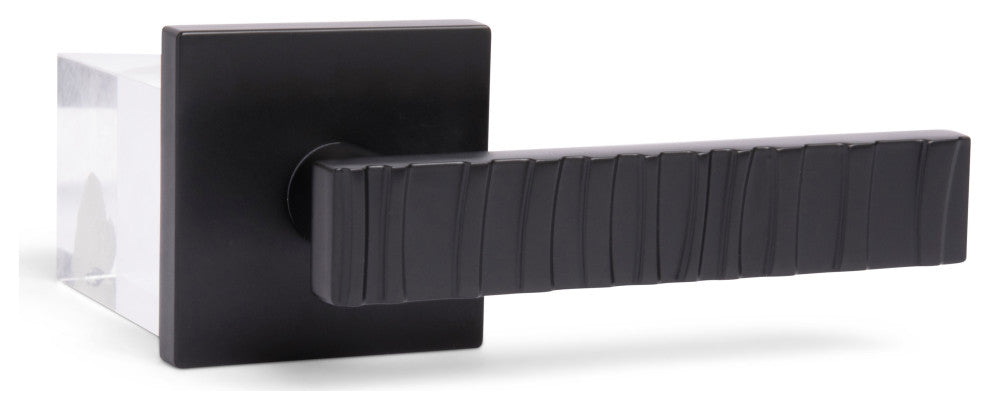 Modern Heavy Duty Designer Interior Door Lever - Groove Collection, Matte Black, Passage Left Hand