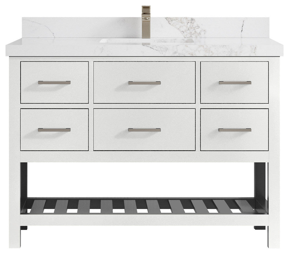 Parker 48 Single Sink Bath Vanity in White 2" Calacatta Nuvo