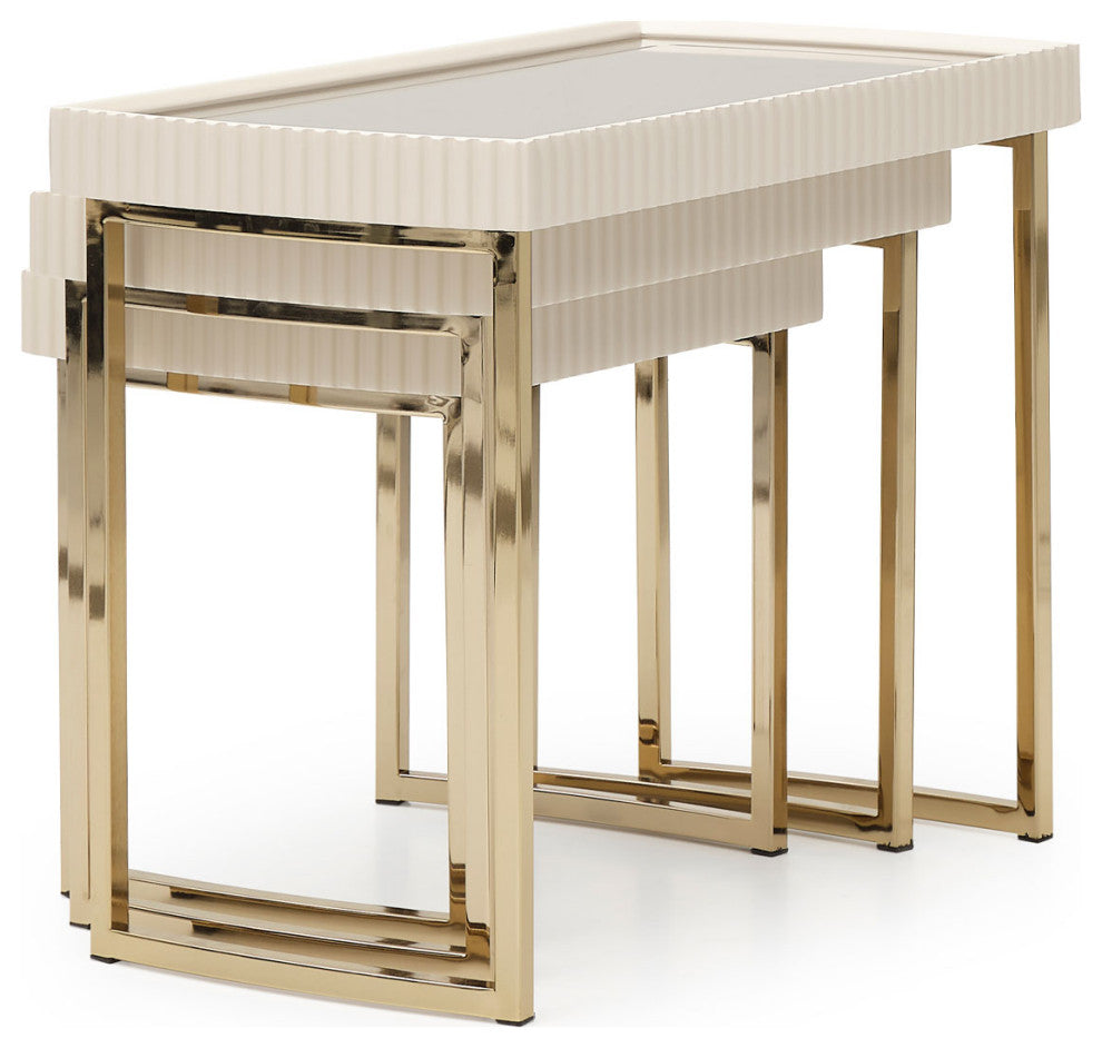 Lisbon Nesting Tables, Set of 3, Silken Matte Cream