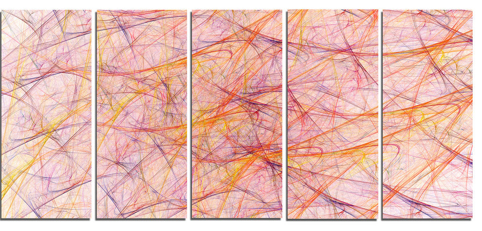 Mystic Pink Fractal Veins, Abstract Canvas Art Print, 60"x28", 5 Panels