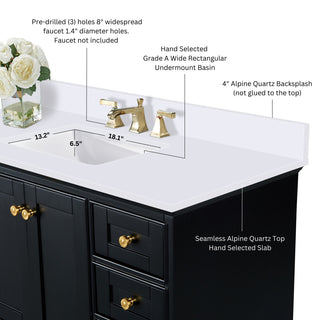 Audrey Vanity Set, Black Onyx, 84", Gold Hardware, White Quartz Top