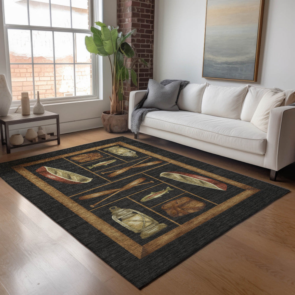 Addison Premium Washable Mayfield AMF144 Black 8' x 10' Rug