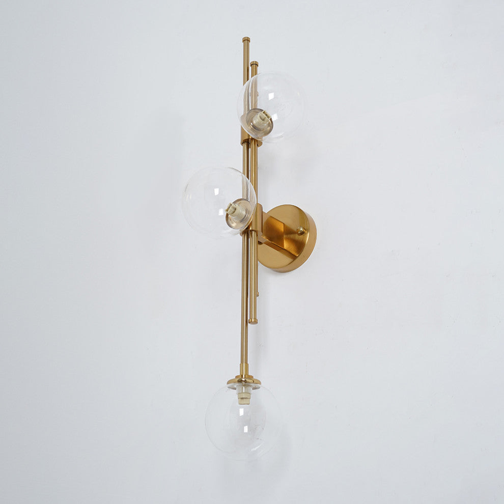 Modern Gold 3-Light Decorative Clear Glass Indoor Globe Wall Sconce
