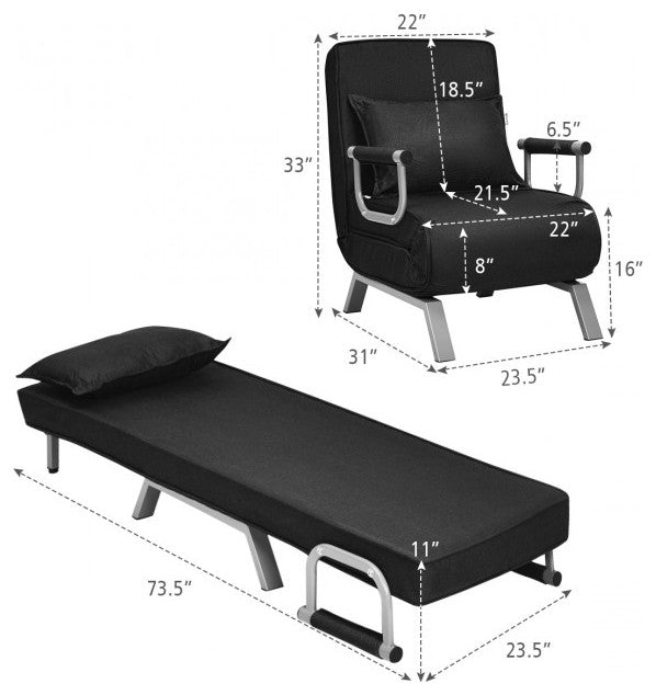 Folding 5 Position Convertible Sleeper Bed Armchair Lounge Couch with Pillow