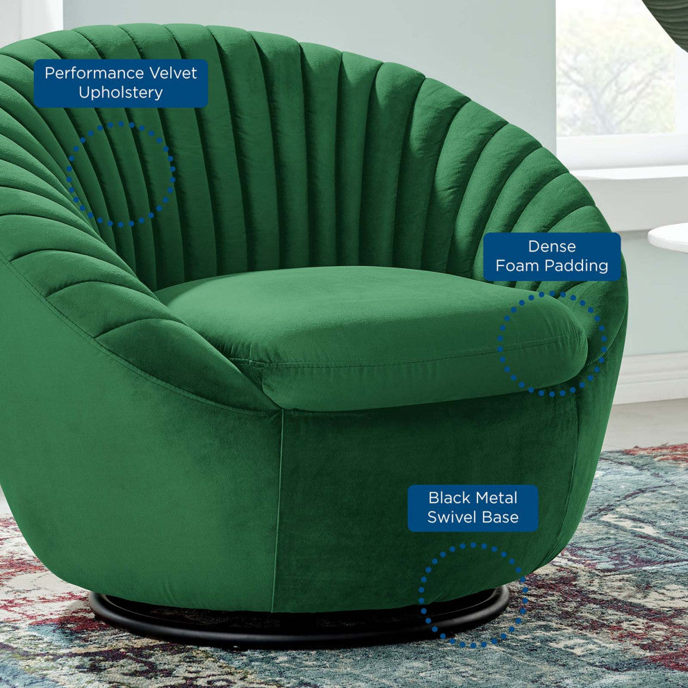 ArmTufted Chair Swivel Accent Tufted Chair, Black Green, Velvet, Modern, Lounge
