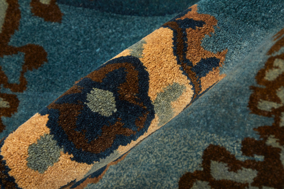 Weave & Wander Amzad Hand Knotted Gradient Wool Rug, Blue/Brown, 5'6"x8'6"
