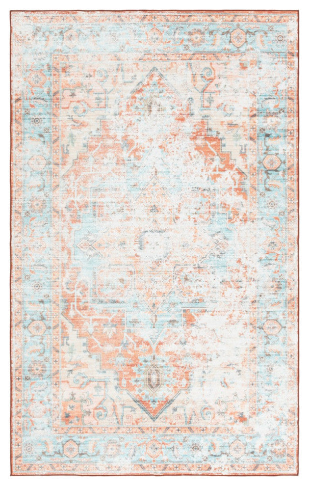 Safavieh Arizona Machine-Washable Collection ARZ928 Rug, Turquoise/Rust, 9'x12'