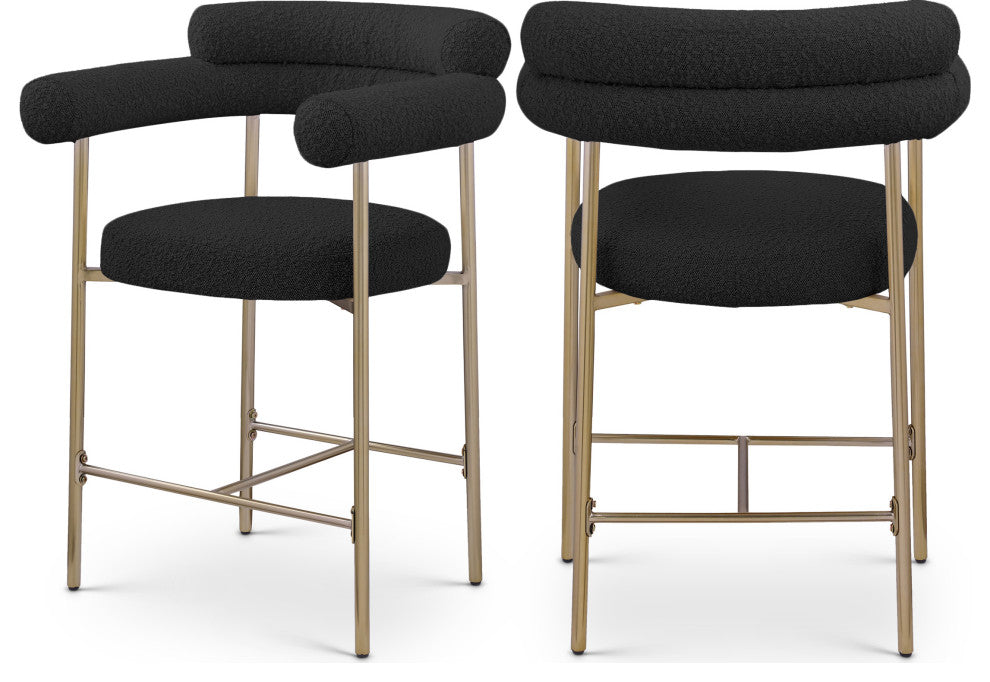 Blake Boucle Fabric Upholstered Counter Stool, Set of 2, Black, Brushed Finish