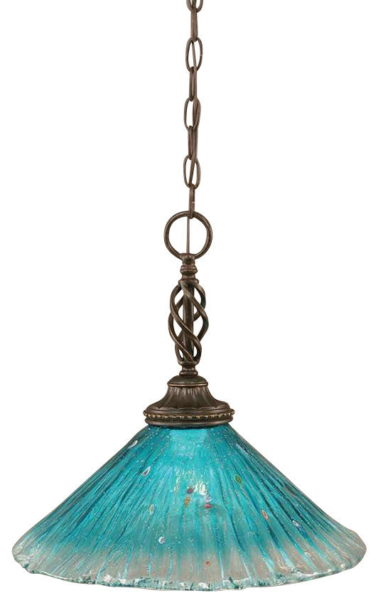 Toltec Lighting Elegante Pendant, 16" Teal Crystal Glass