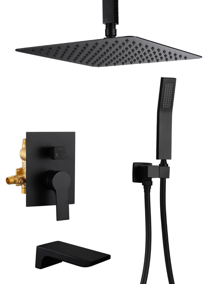 Wellfor Shower System, Ceiling Rain Shower Head With Handheld Combo Set