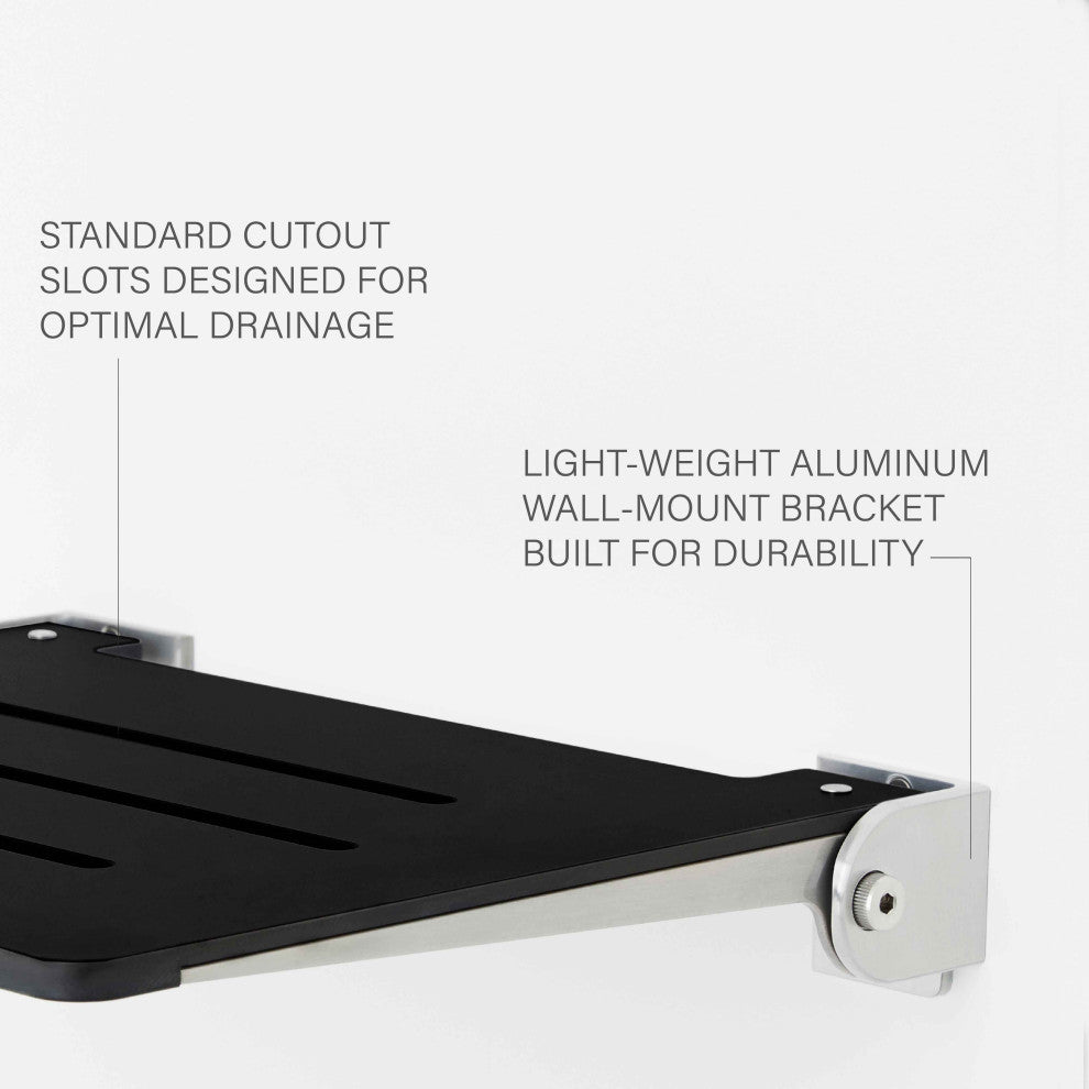 Seachrome SlimLine Folding Wall Mount Shower Seat, Matte Black With Silver