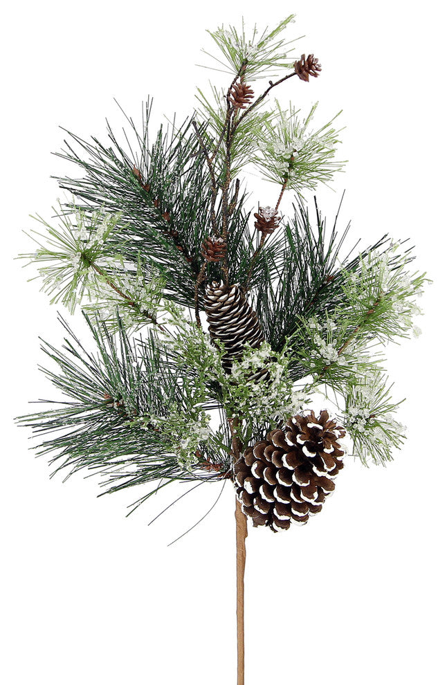 24" Iced Pine with Pinecone Spray