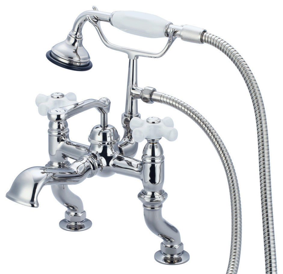 Vintage Classic Deck Mount Tub Faucet With Handshower, Hand Polished, Richly Tri