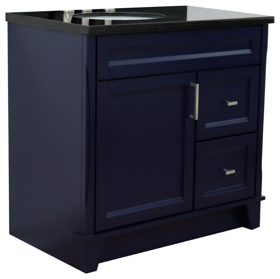 37" Single Sink Vanity, Blue Finish With Black Galaxy Granite