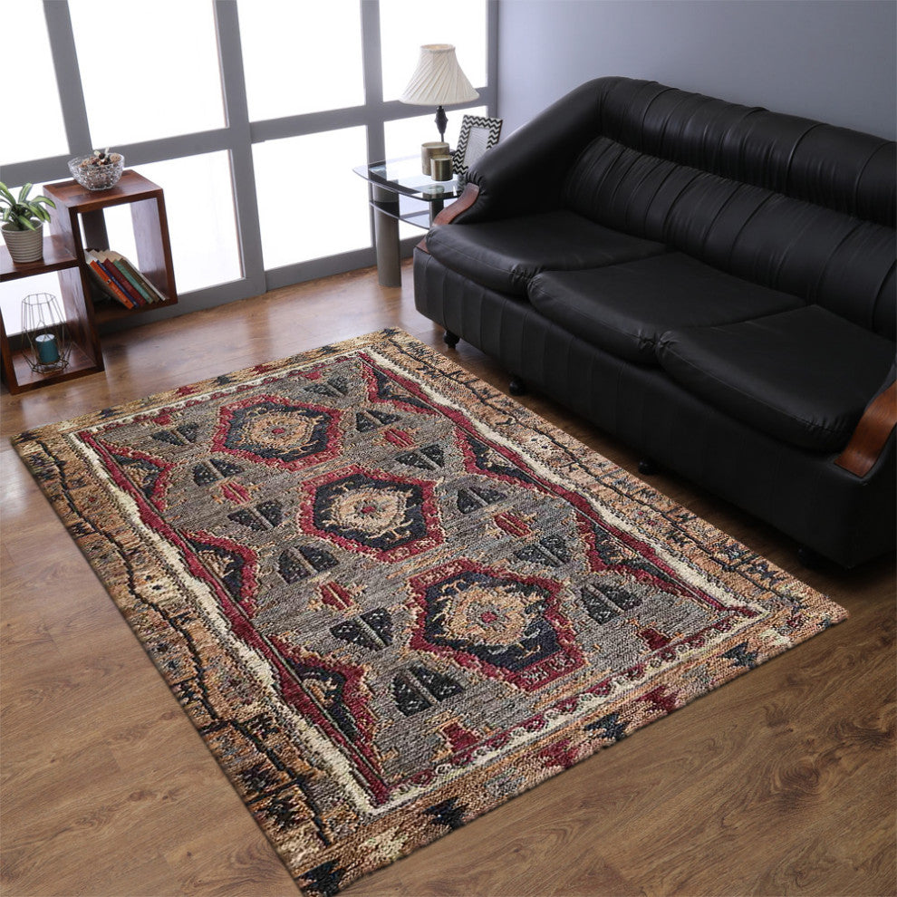 HAND KNOTTED SUMAK JUTE ECO-FRIENDLY SOLID AREA RUGS,Multicolor,Oriental,Outdoor, [Rectangle] 5'x8'